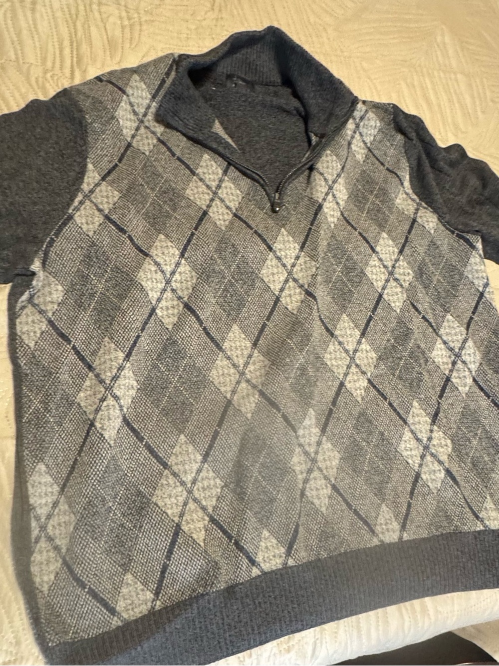 Joseph Aaboud Men's Gray Argyle Quarter-Zip Sweater XL